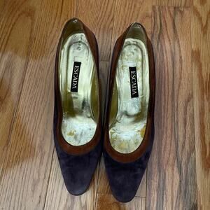 Escada Two Tone Suede Pumps Womens 10B Purple Brown Retro Style Heels - Flawed